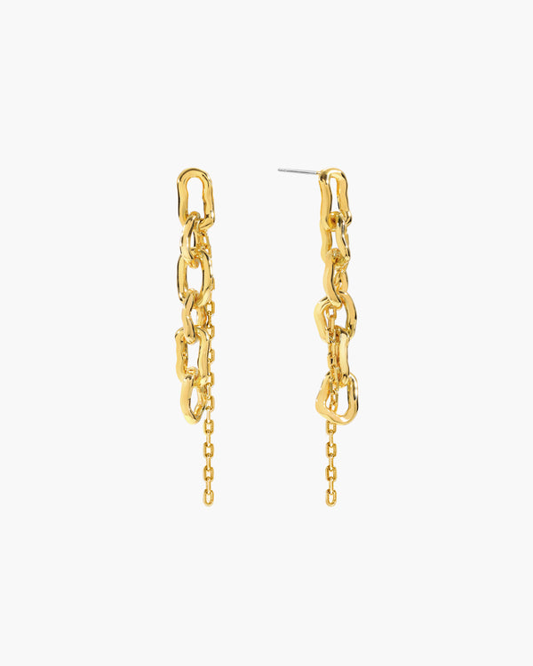 Molten Dual Chain Drop Earrings in Gold - en route jewelry