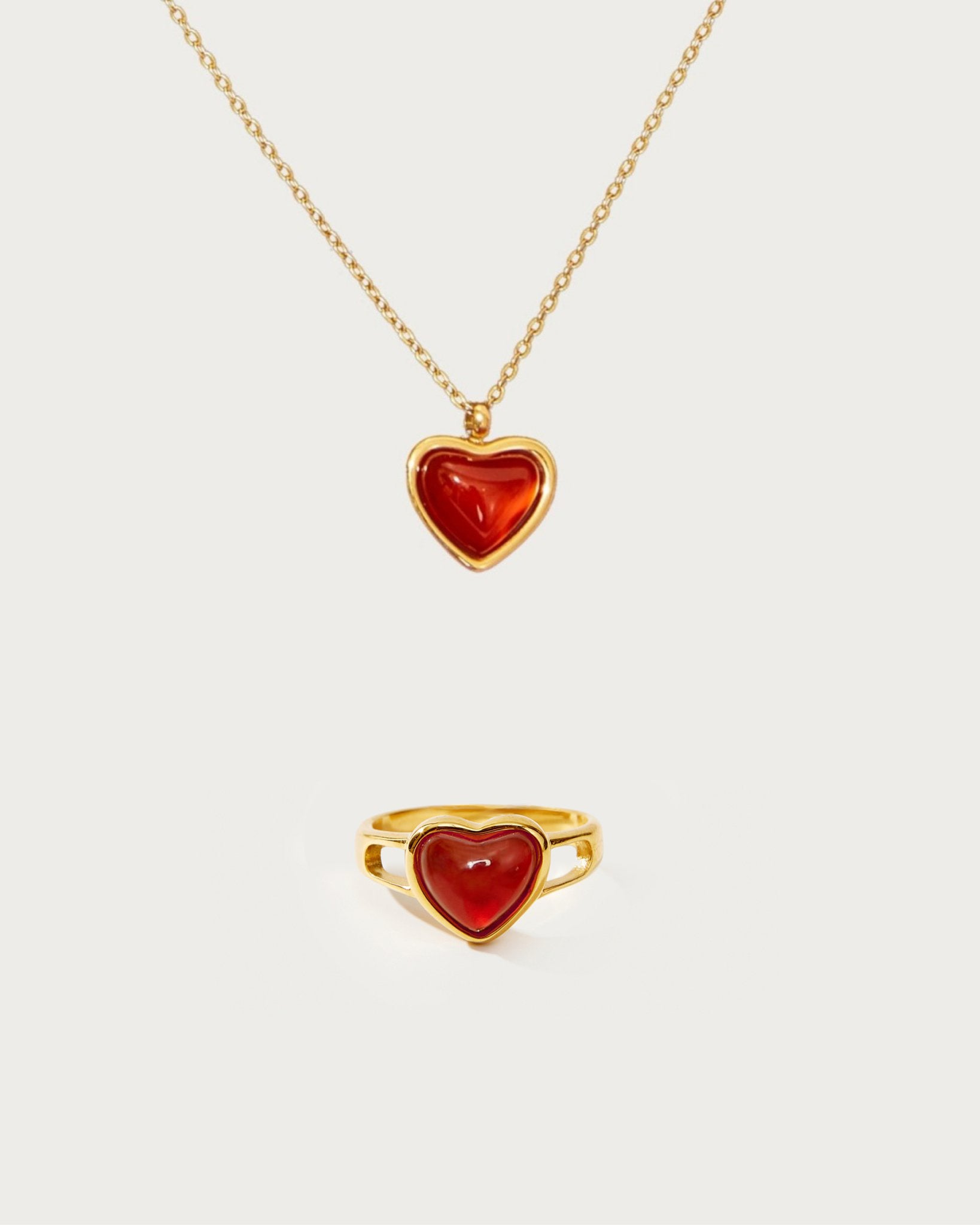 Carnelian Heart Necklace & Ring Set