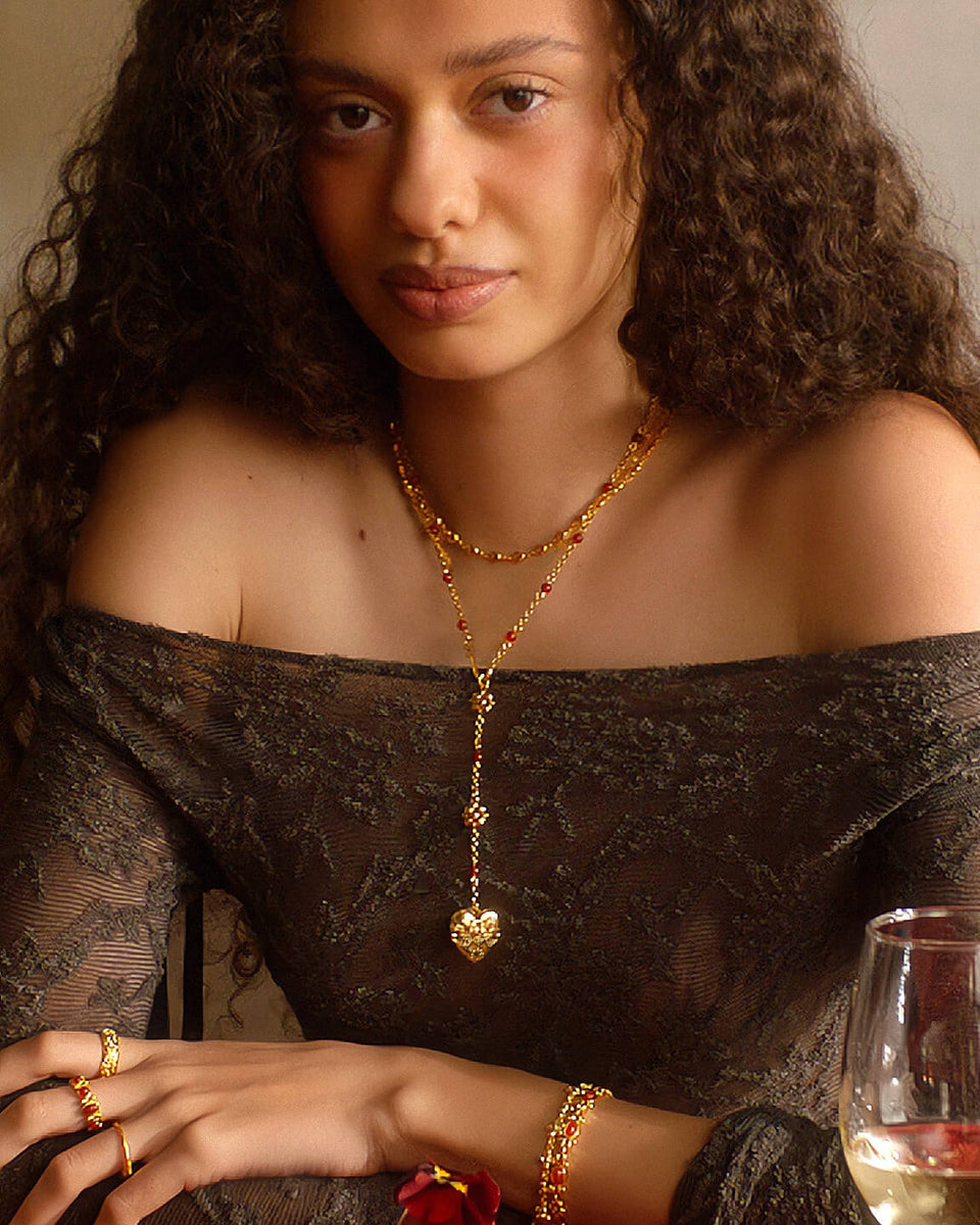 Carnelian Veil Lariat Necklace in Gold | en route jewelry