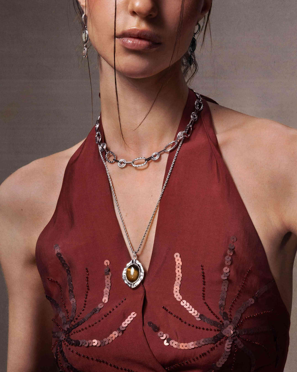 Silver Tiger's Eye Savannah Long Necklace | en route jewelry