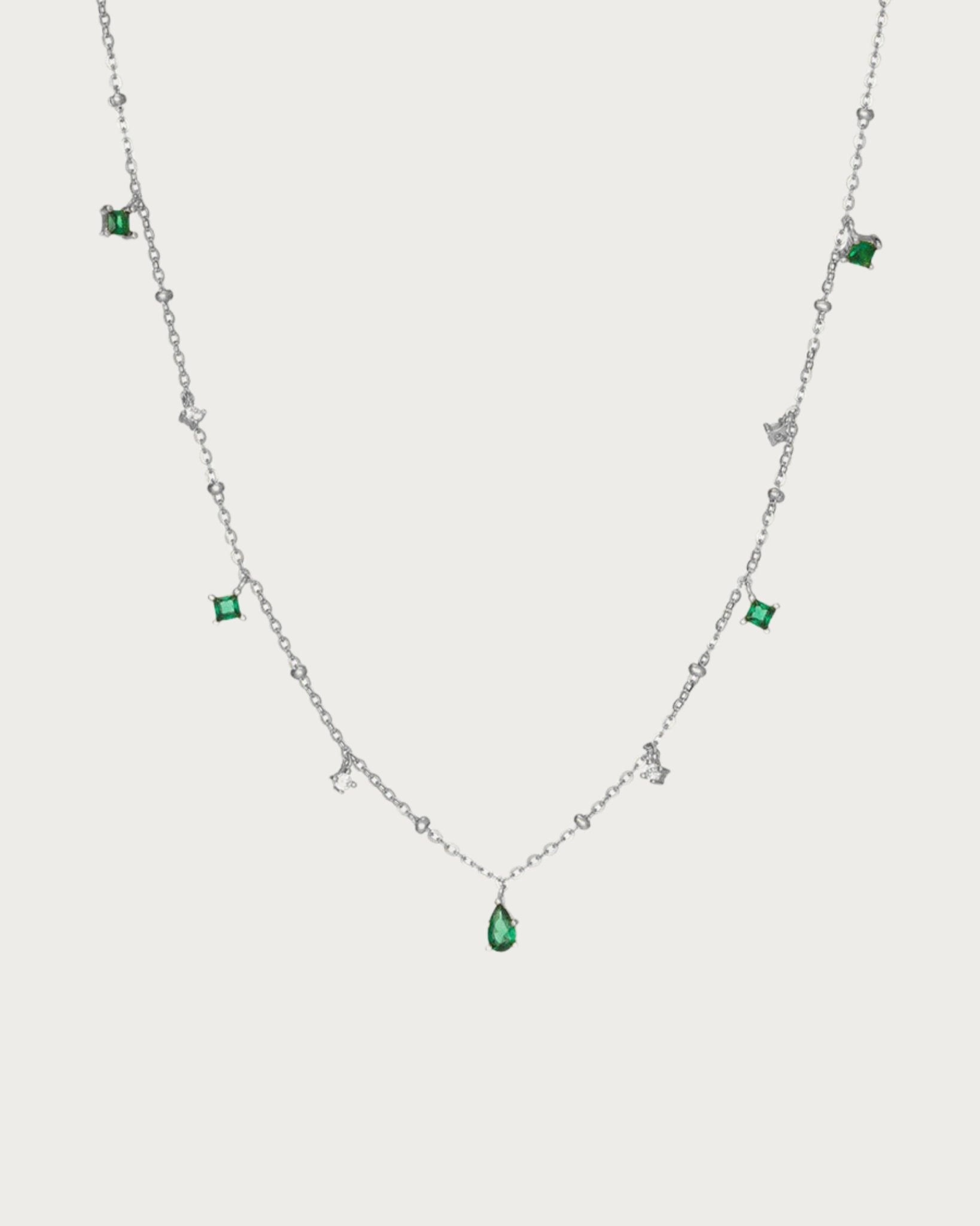 Silver Elysee Necklace in Emerald Green