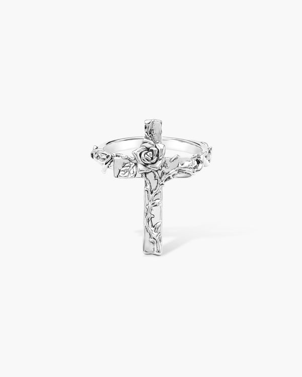 Wild Rose Cross Ring in Silver - en route jewelry