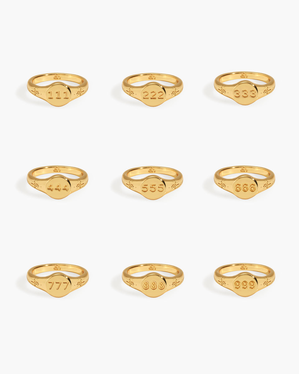 Engel Ring | Gold Angel Number Oval Signet Ring | en route jewelry