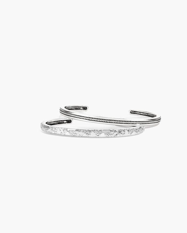 Orchid Stacking Bangle Set in Silver - en route jewelry