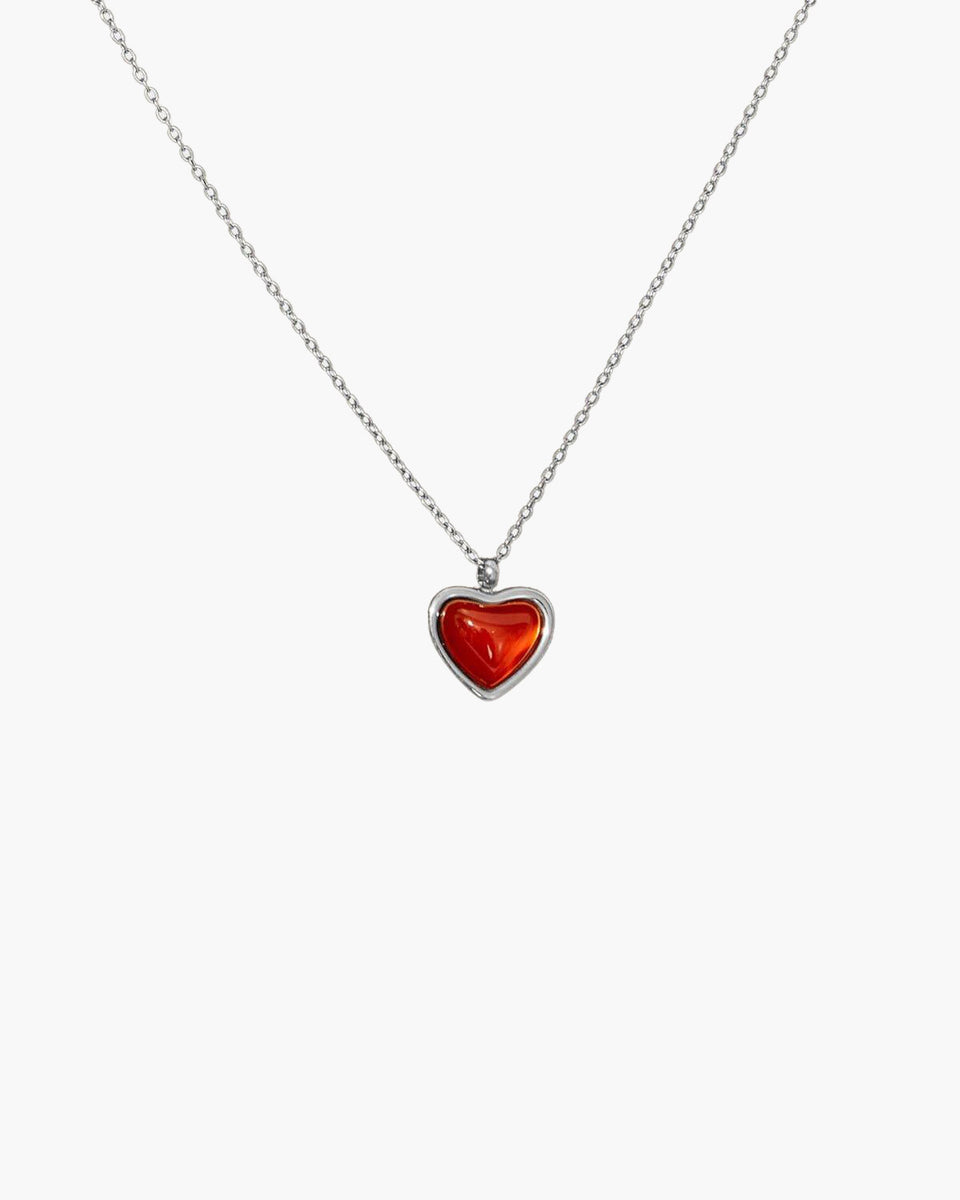 Carnelian Heart Necklace in Silver | Natural Stone Heart Pendant