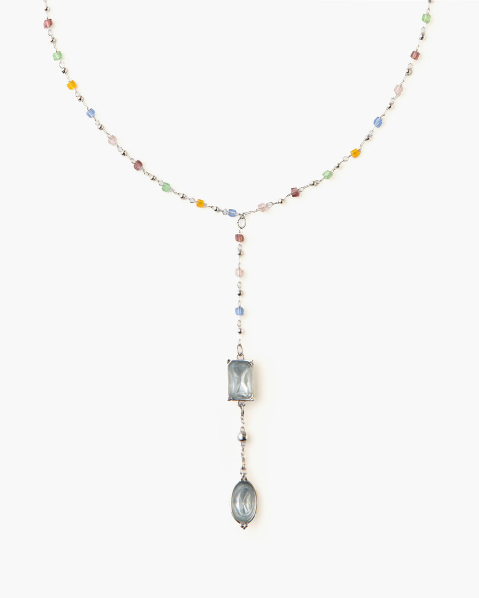 Celestial Lariat Necklace in Silver | Colorful Beaded Design | en route jewelry