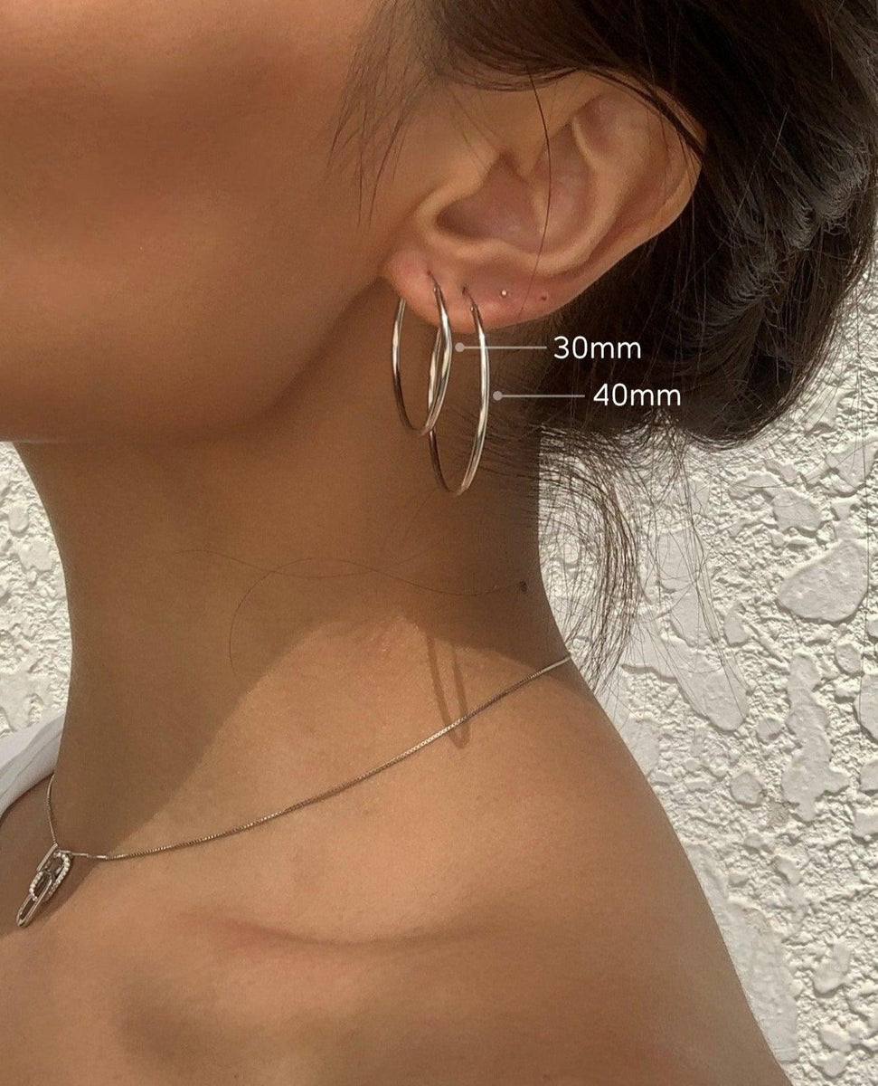 Silver 40mm Skinny Hoop Earrings | en route jewelry