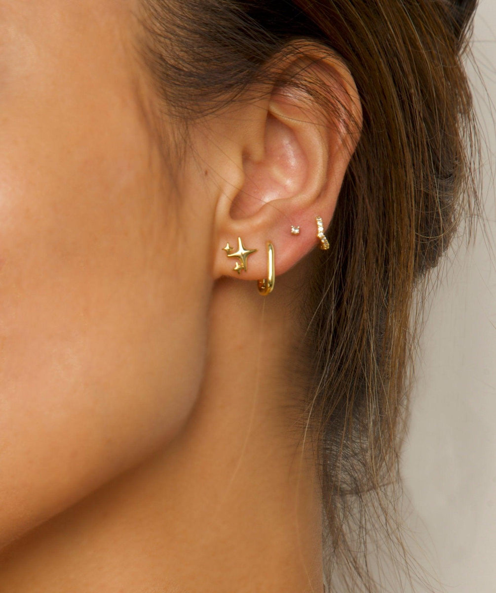 Sparkle Stud And Link Hoop Earrings Stack Set en route jewelry