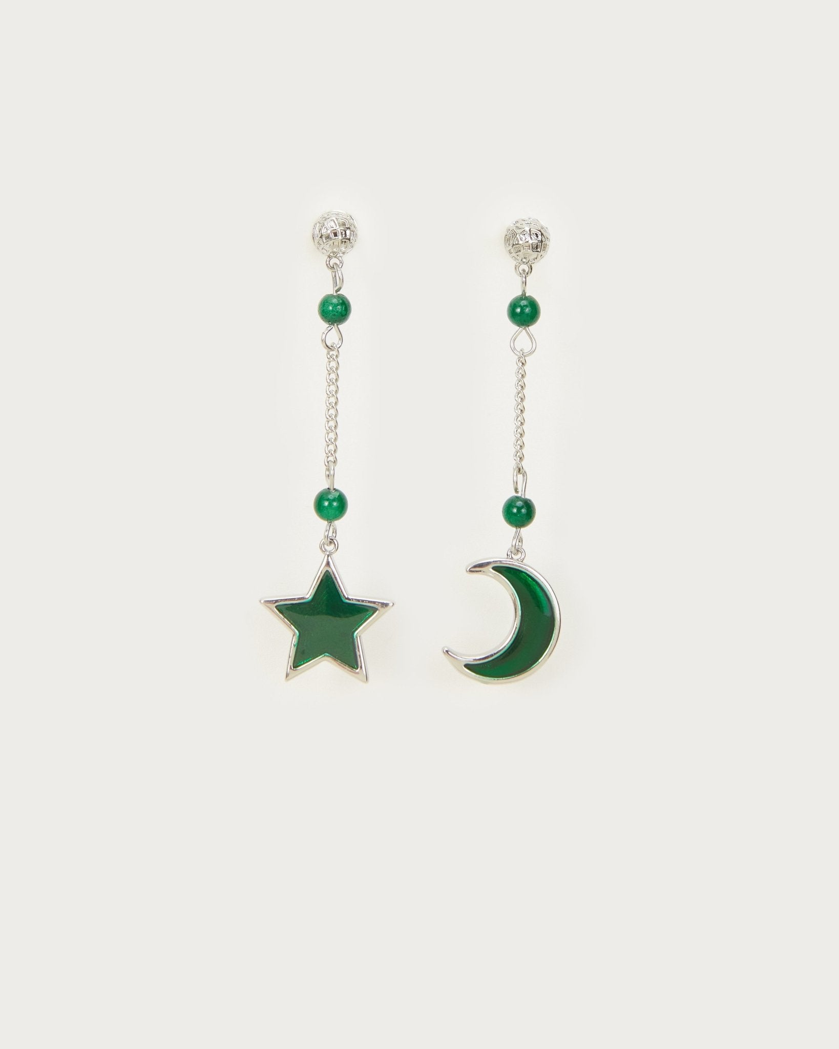 Star & Moon Dangly Aretes in Silver