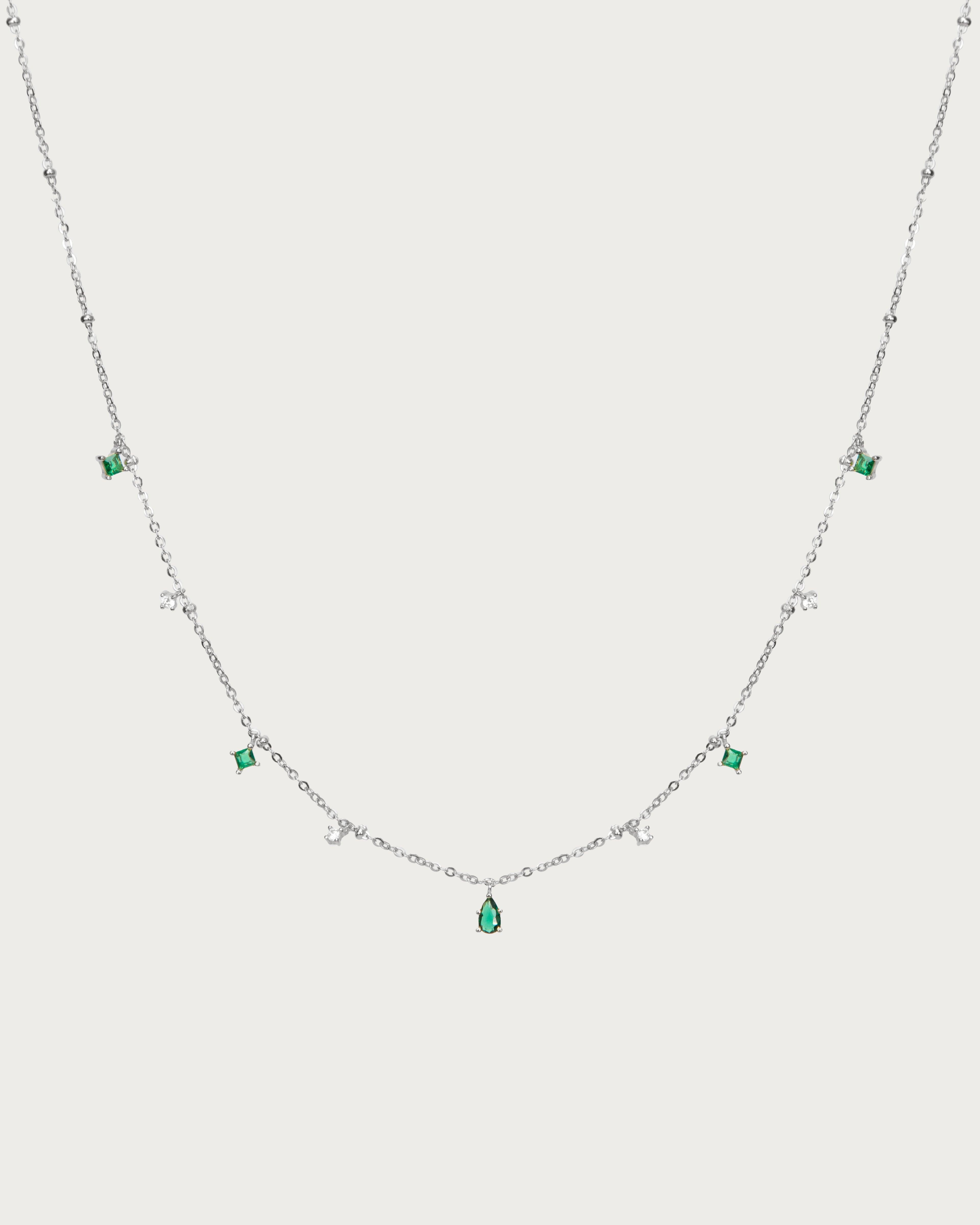 Silver Elysee Necklace in Emerald Green - En Route Jewelry