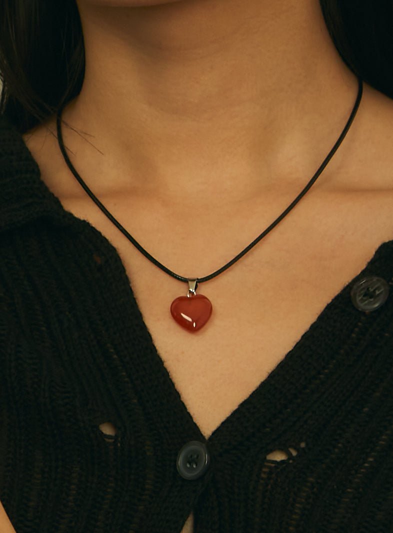 Carnelian Heart Cord Collar
