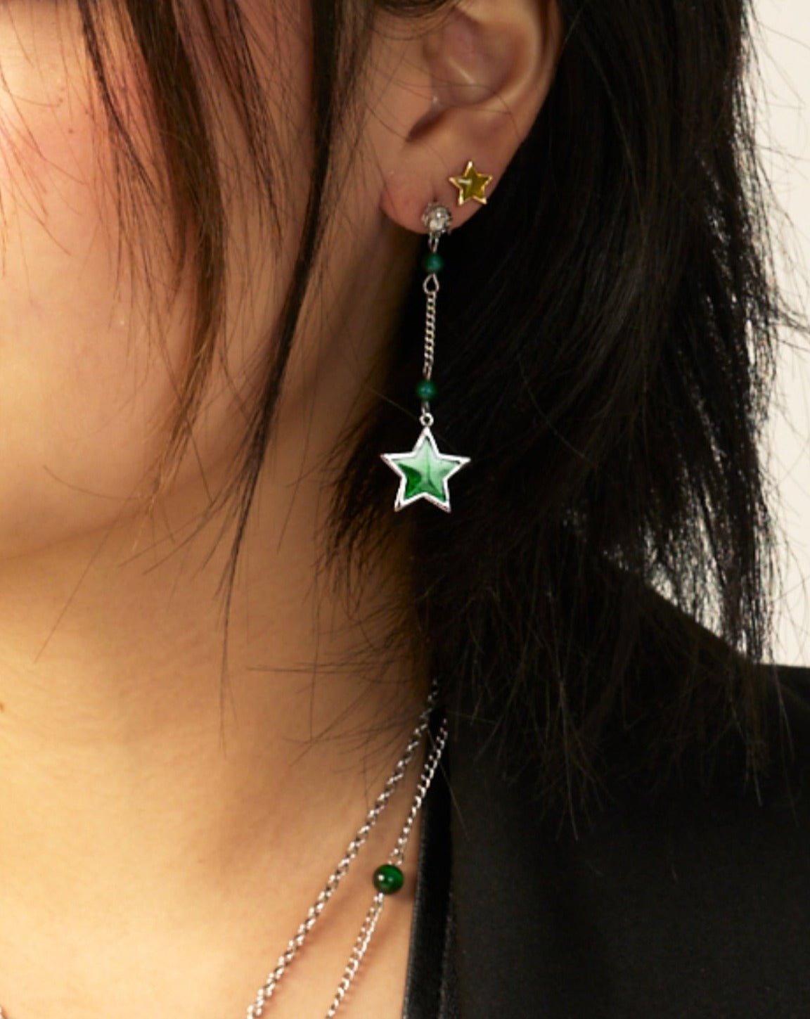 Star & Moon Dangly Des boucles d'oreilles in Silver