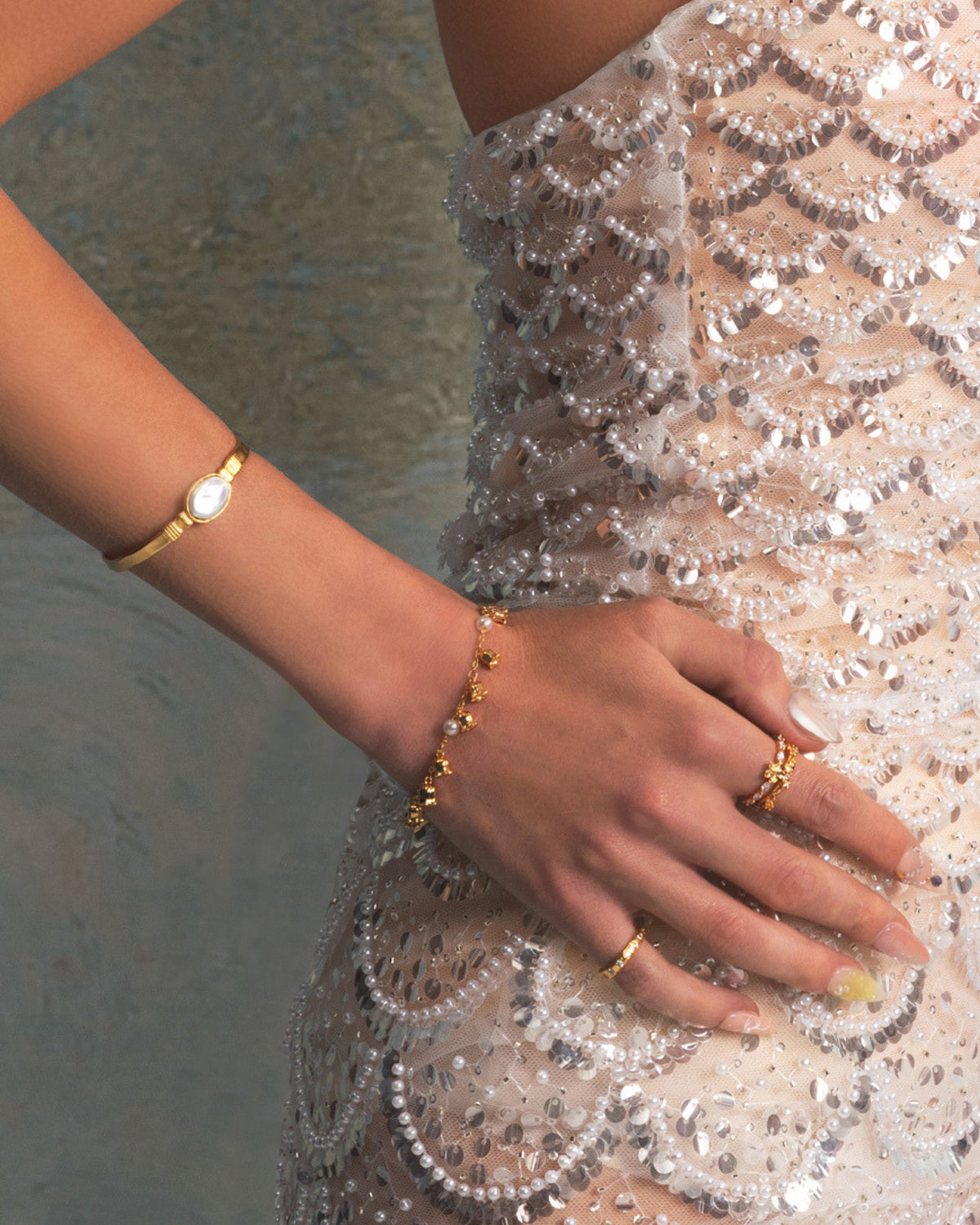 Liquid Oval Pearl Bangle in Gold - En Route Jewelry