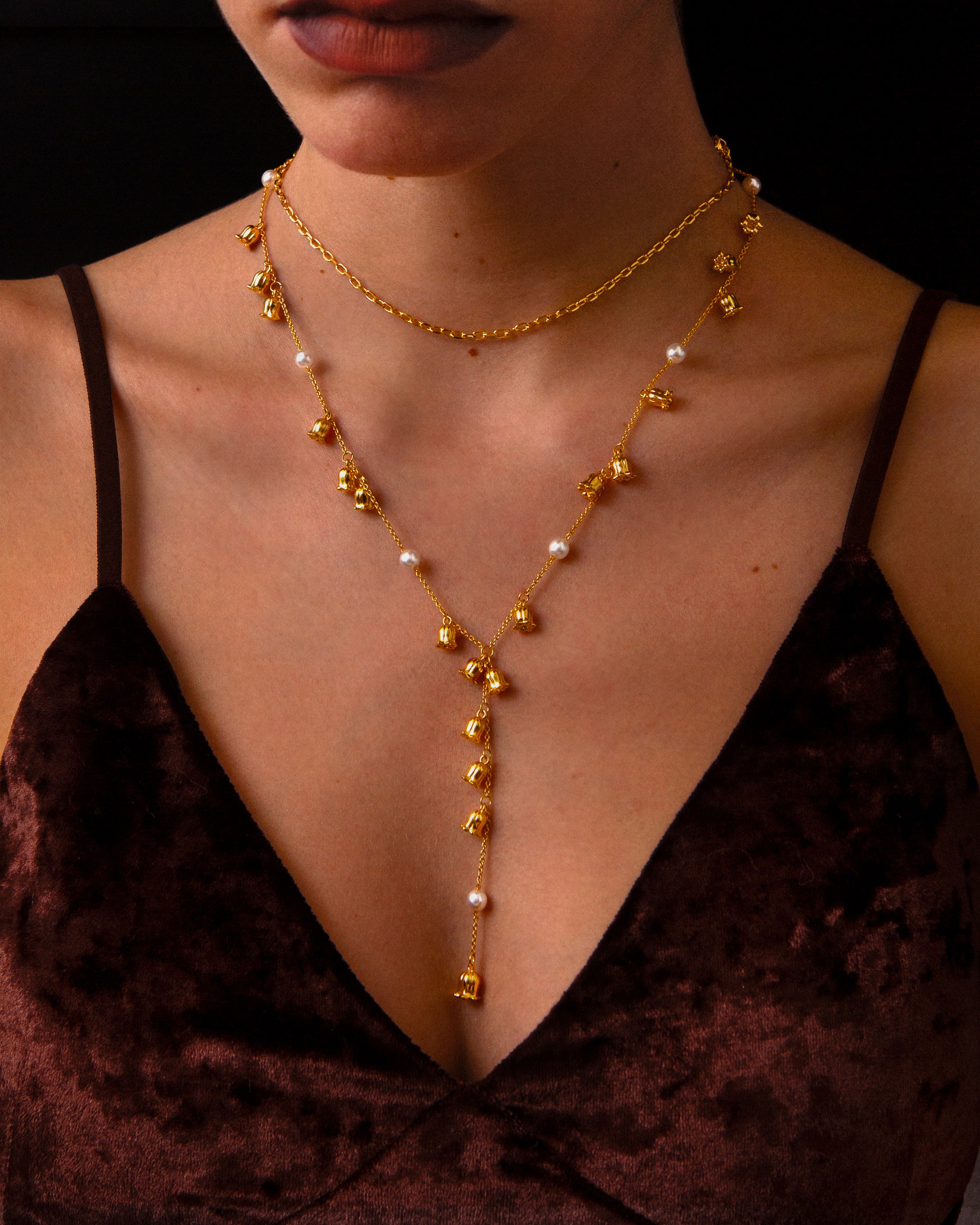 Lily of the Valley Pearl Lariat Necklace