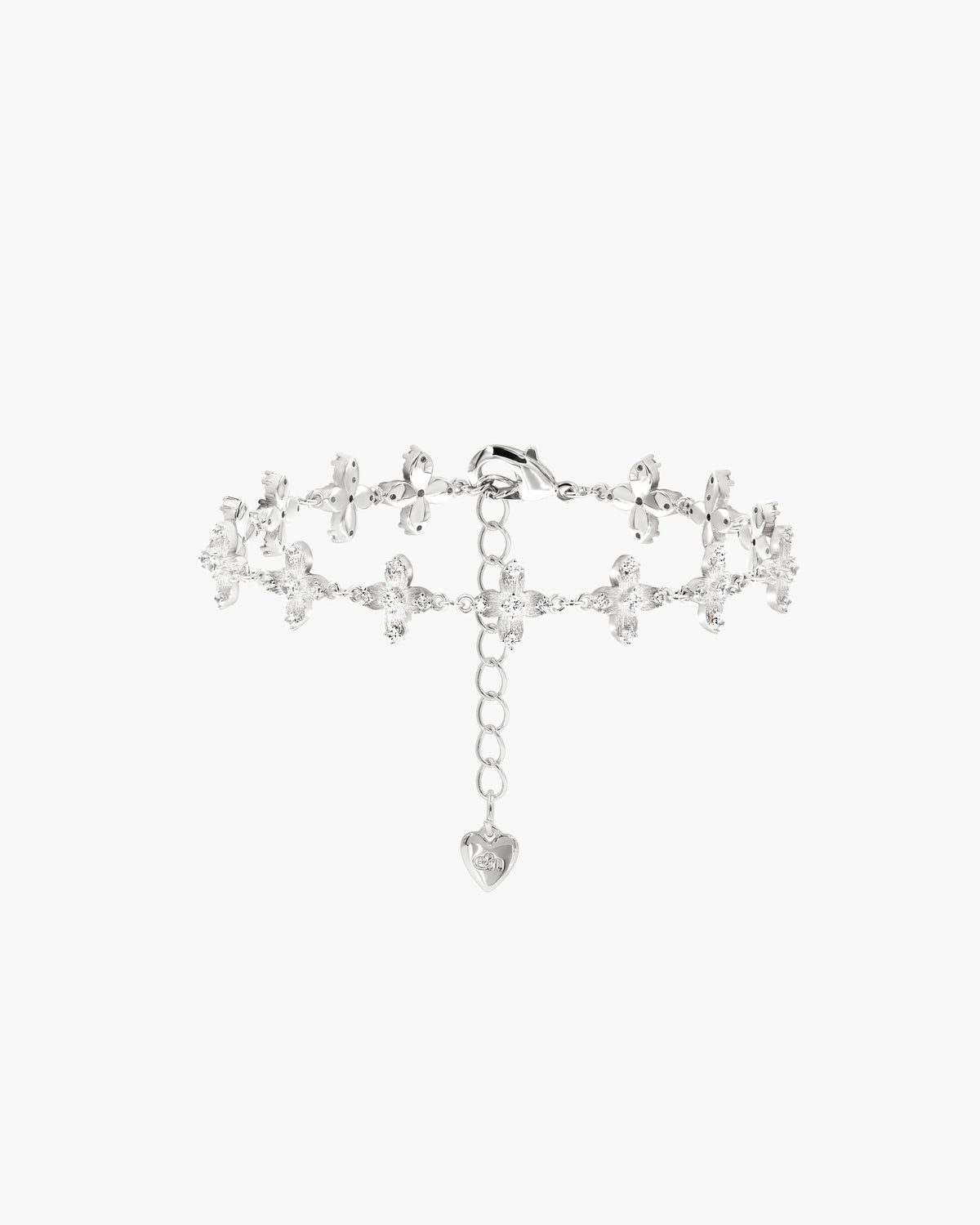 Lucky Clover Brushed Link Bracelet in Silver