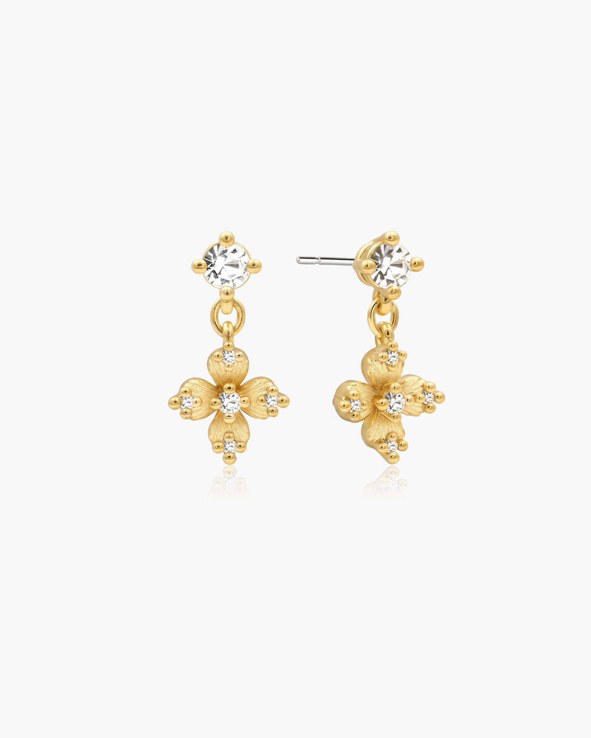 Lucky Clover Brushed Drop Earrings in Silver