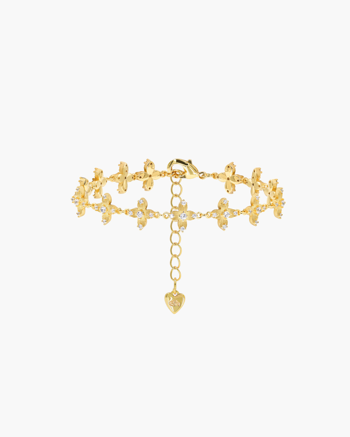 Lucky Clover Brushed Link Bracelet in Silver