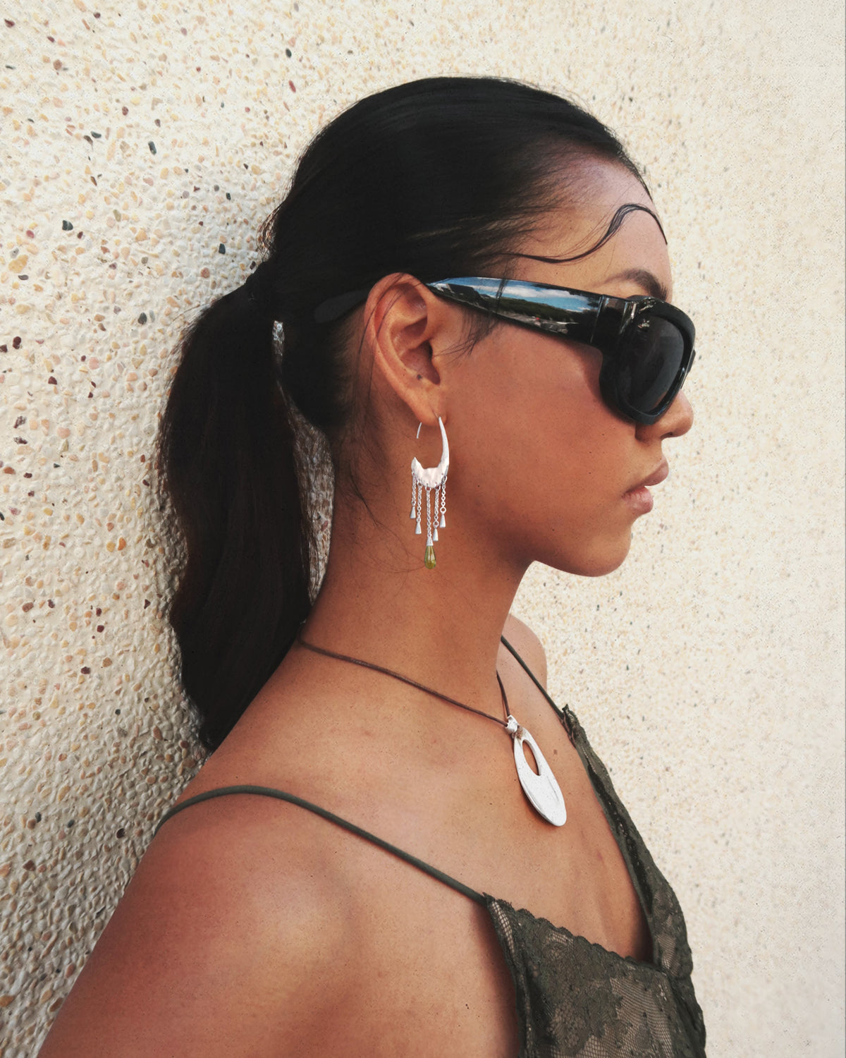 Crescent Tassel Drop Earrings in Silver