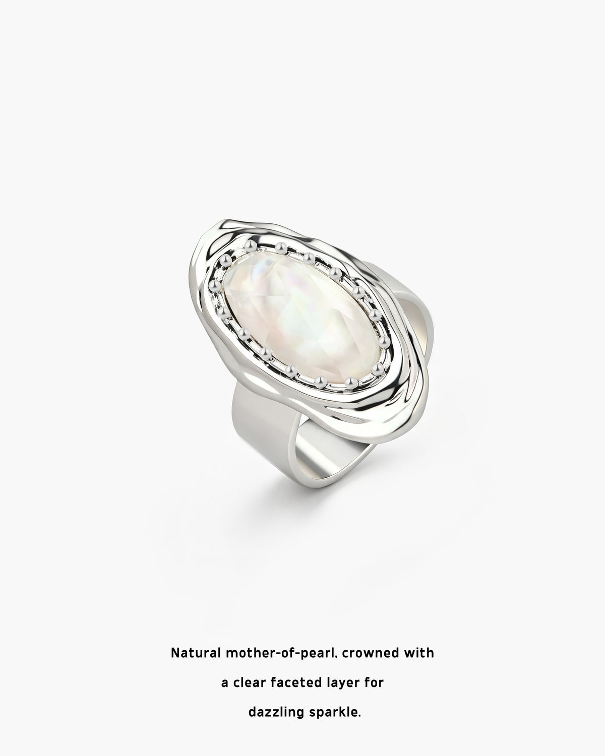 Crystal Cut Mother of Pearl Ring - en route jewelry
