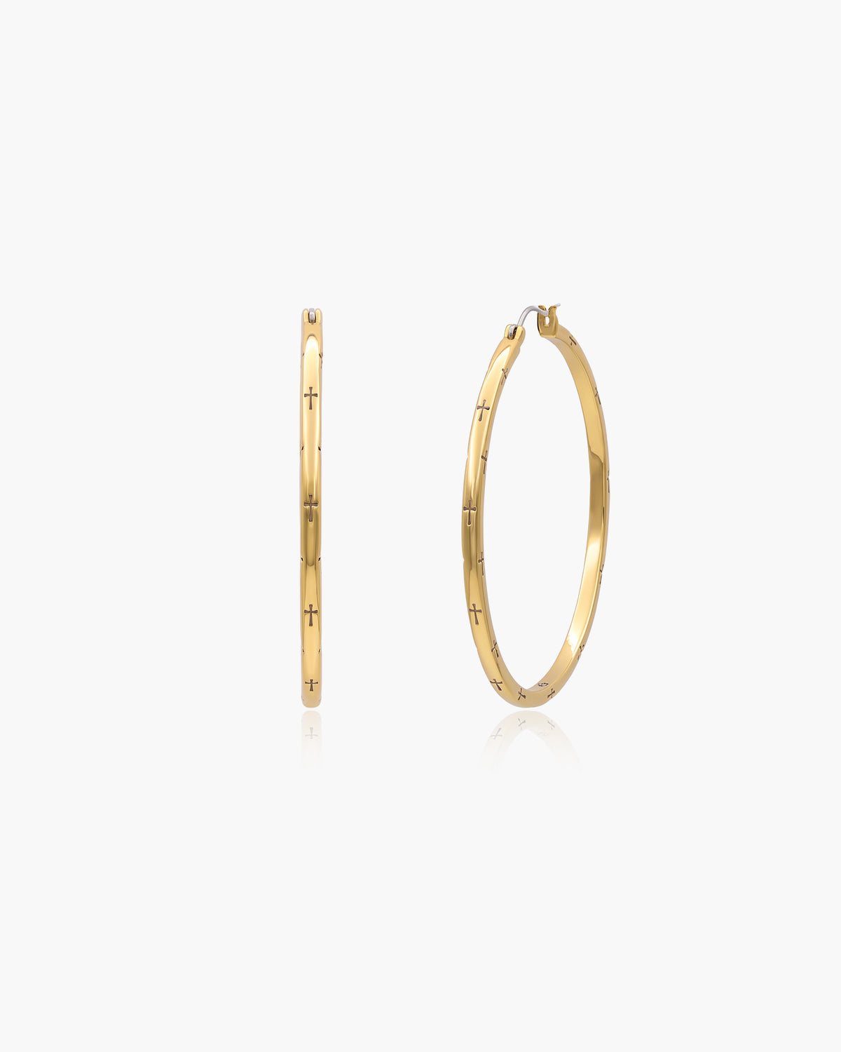 Cross Engraved Large Hoops in Gold - en route jewelry