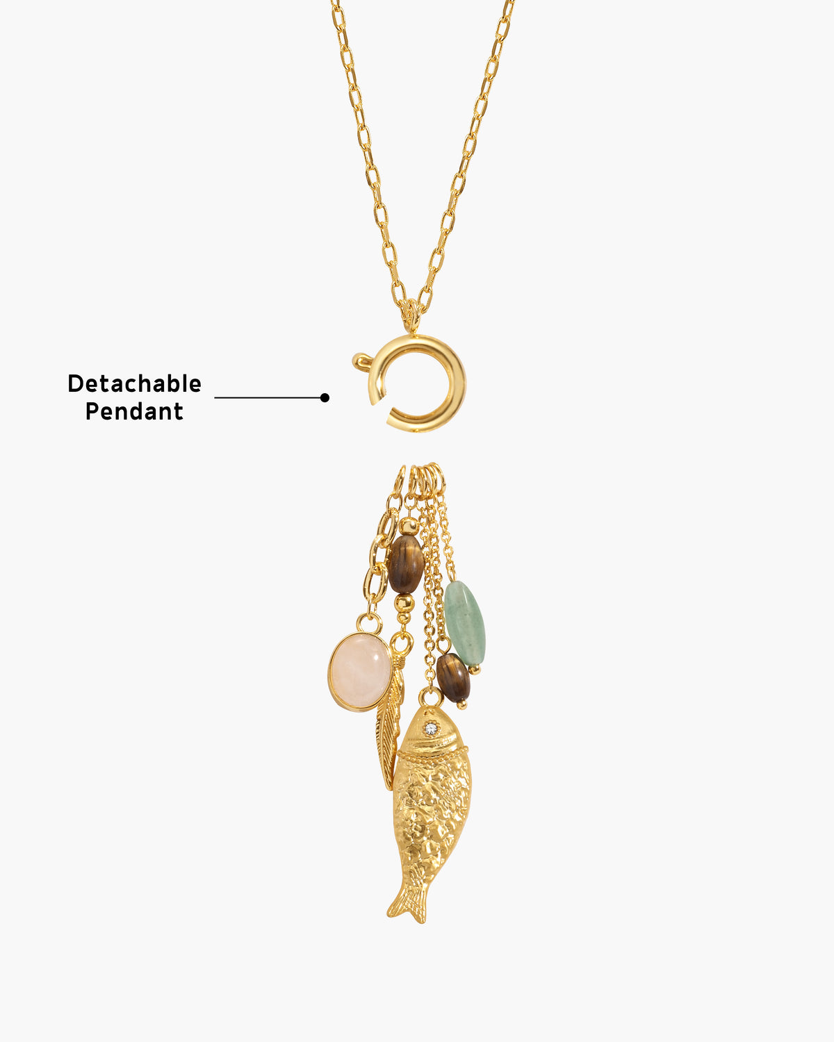 Drifter Multi-Charm-Halskette mit Fisch-Anhänger
