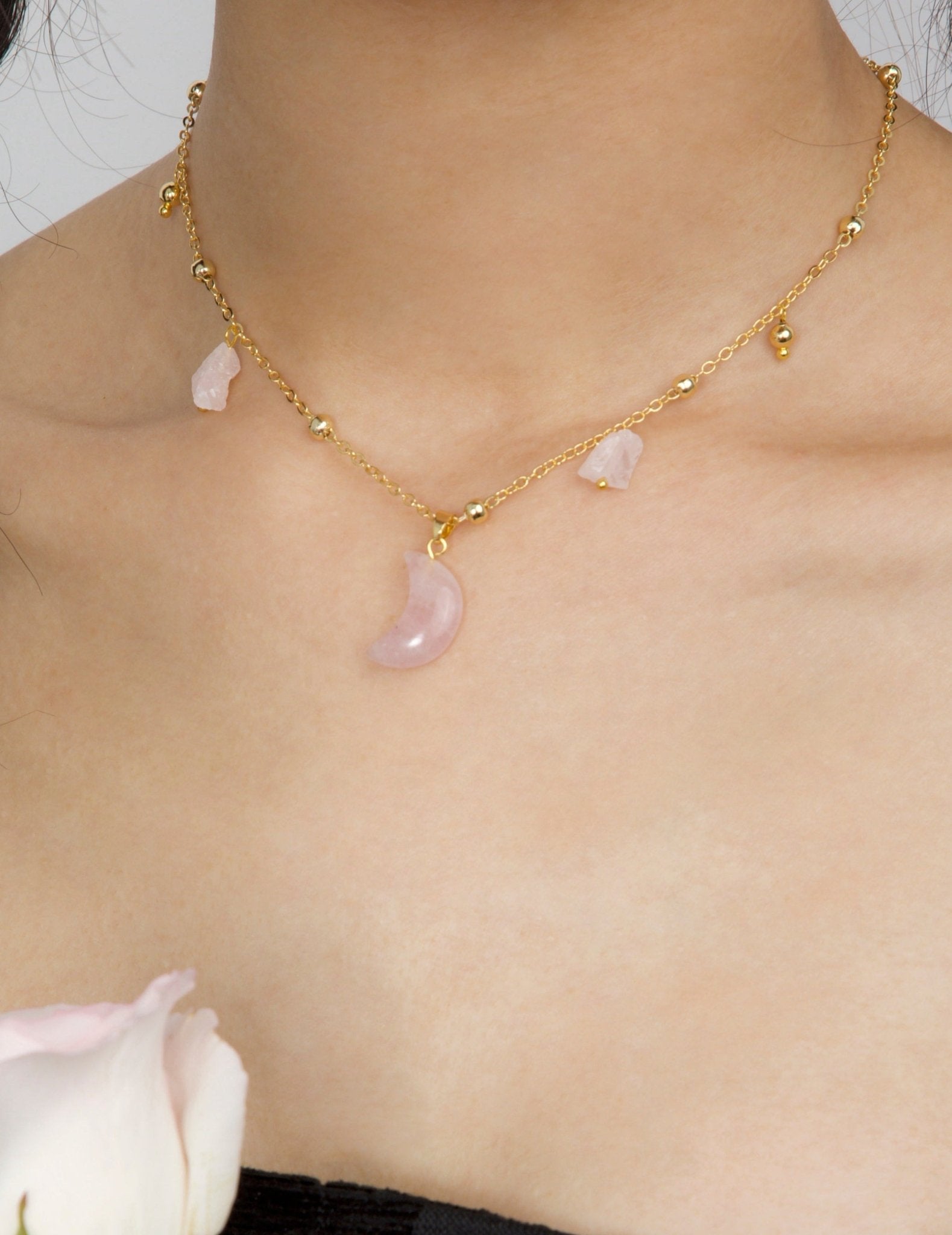 Rose Quartz Crystal Moon Necklace
