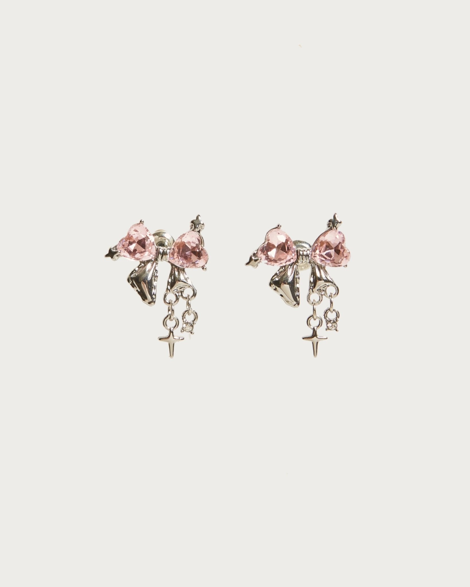 Sparkle Bow Earrings in Pink Silver