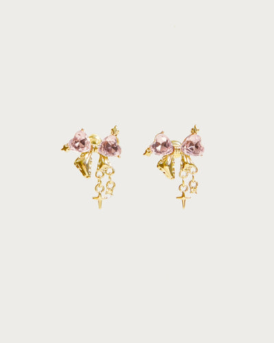 Sparkle Bow Aretes in Pink Gold