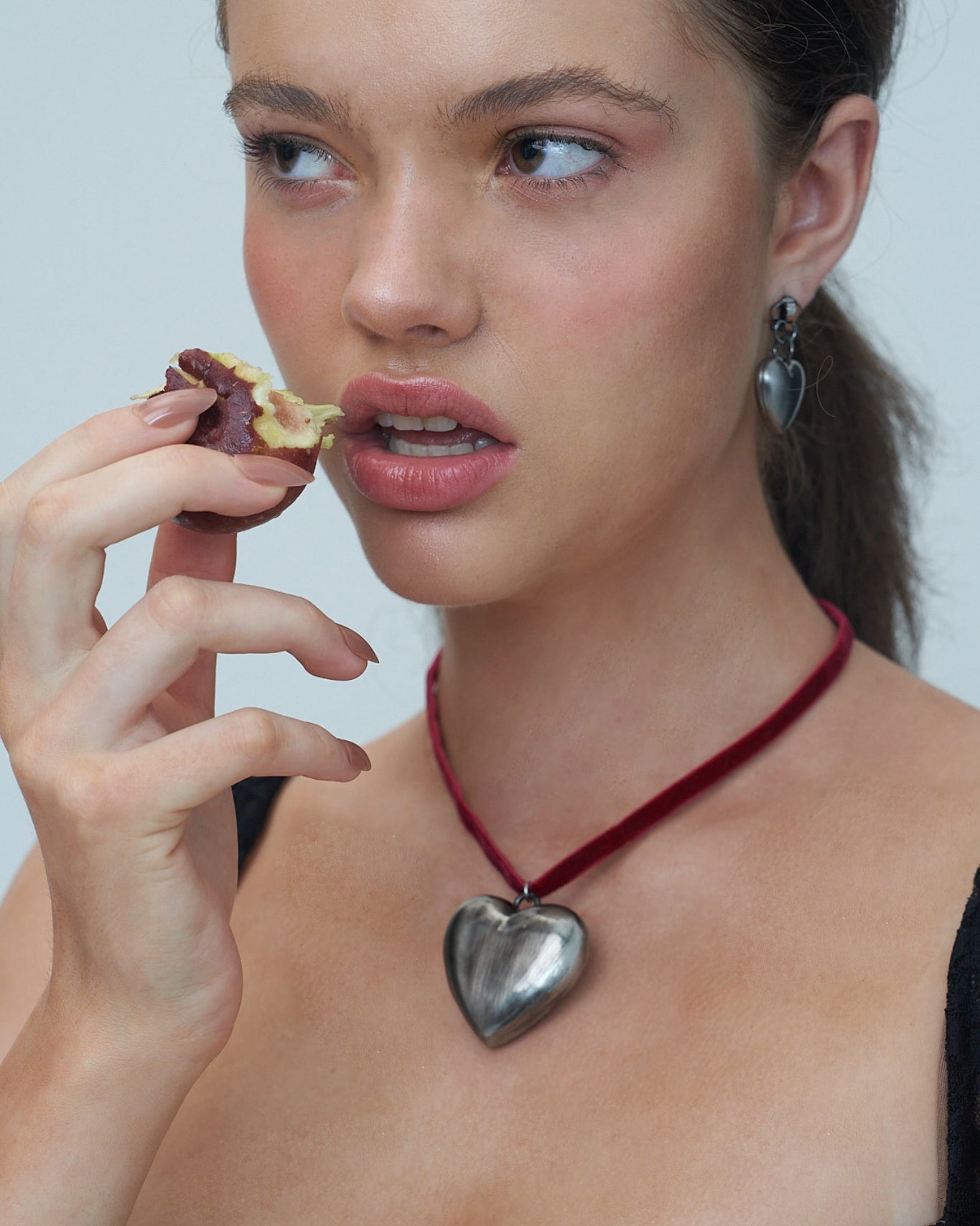 Layla Velvet Ribbon Heart Necklace