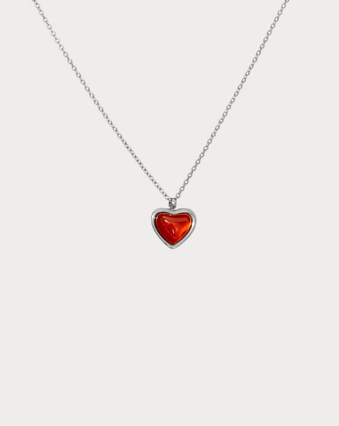 Sterling Silver Heart Locket Necklace with Garnet Red CZ Stone, 18