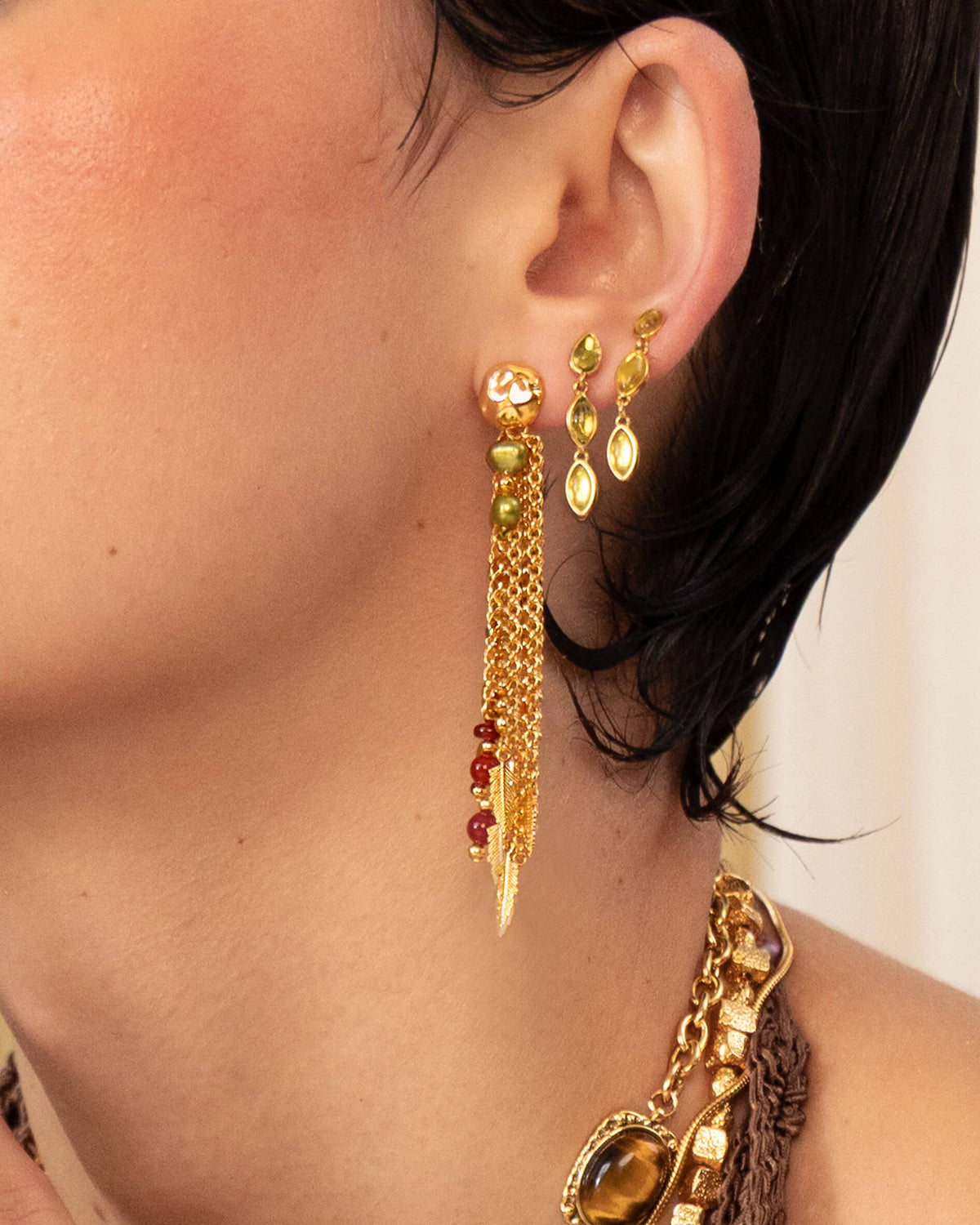 Golden Hush Beaded Tassel Earrings