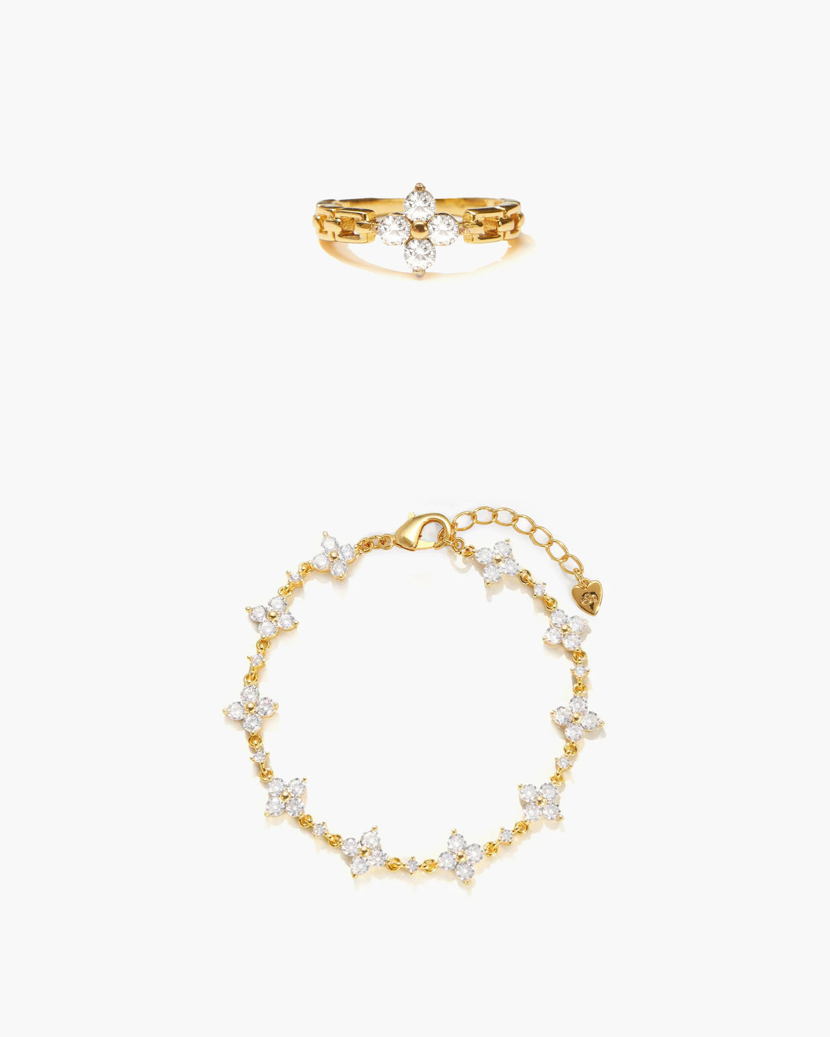 Glitzer-Kleeblatt-Armband & Ring-Set