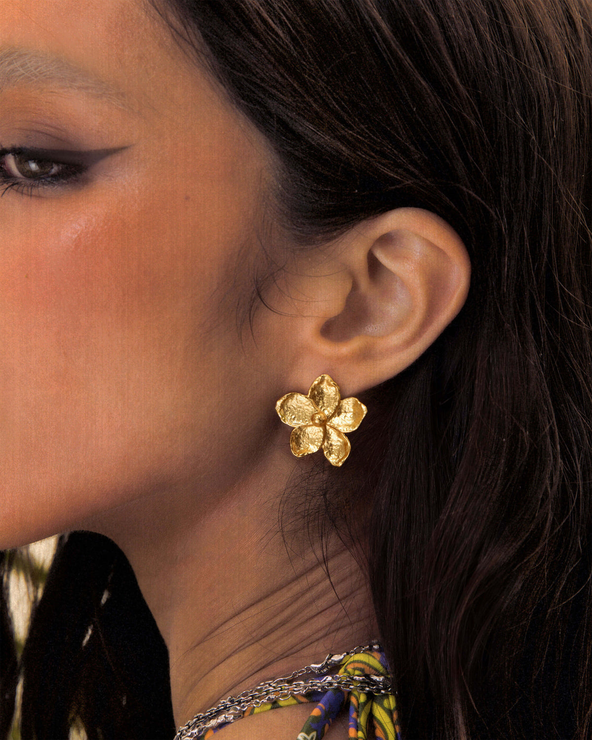 Gold Textured Floral Earrings