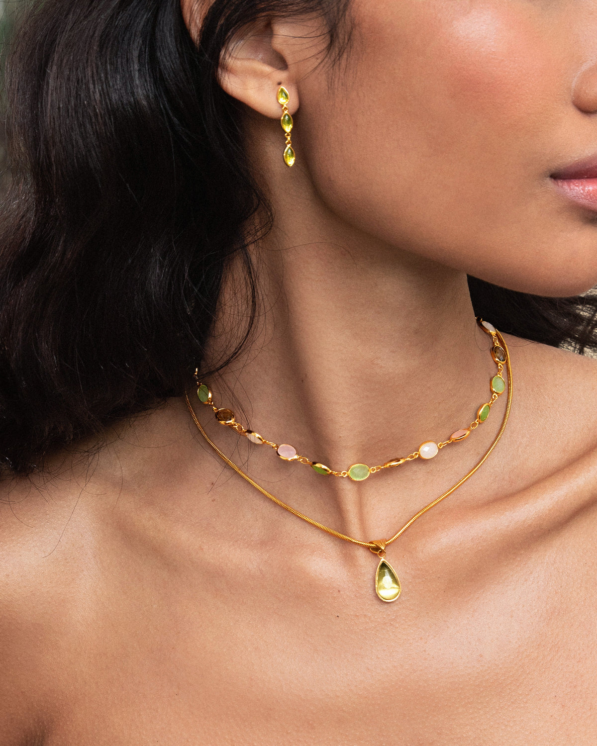 Waterdrop Necklace & Olive Marquise Earrings Set