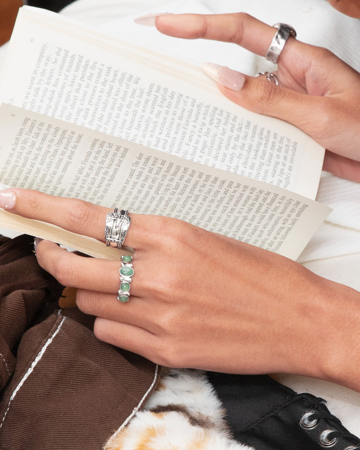 Green Aventurine Band Ring in Silver - En Route Jewelry
