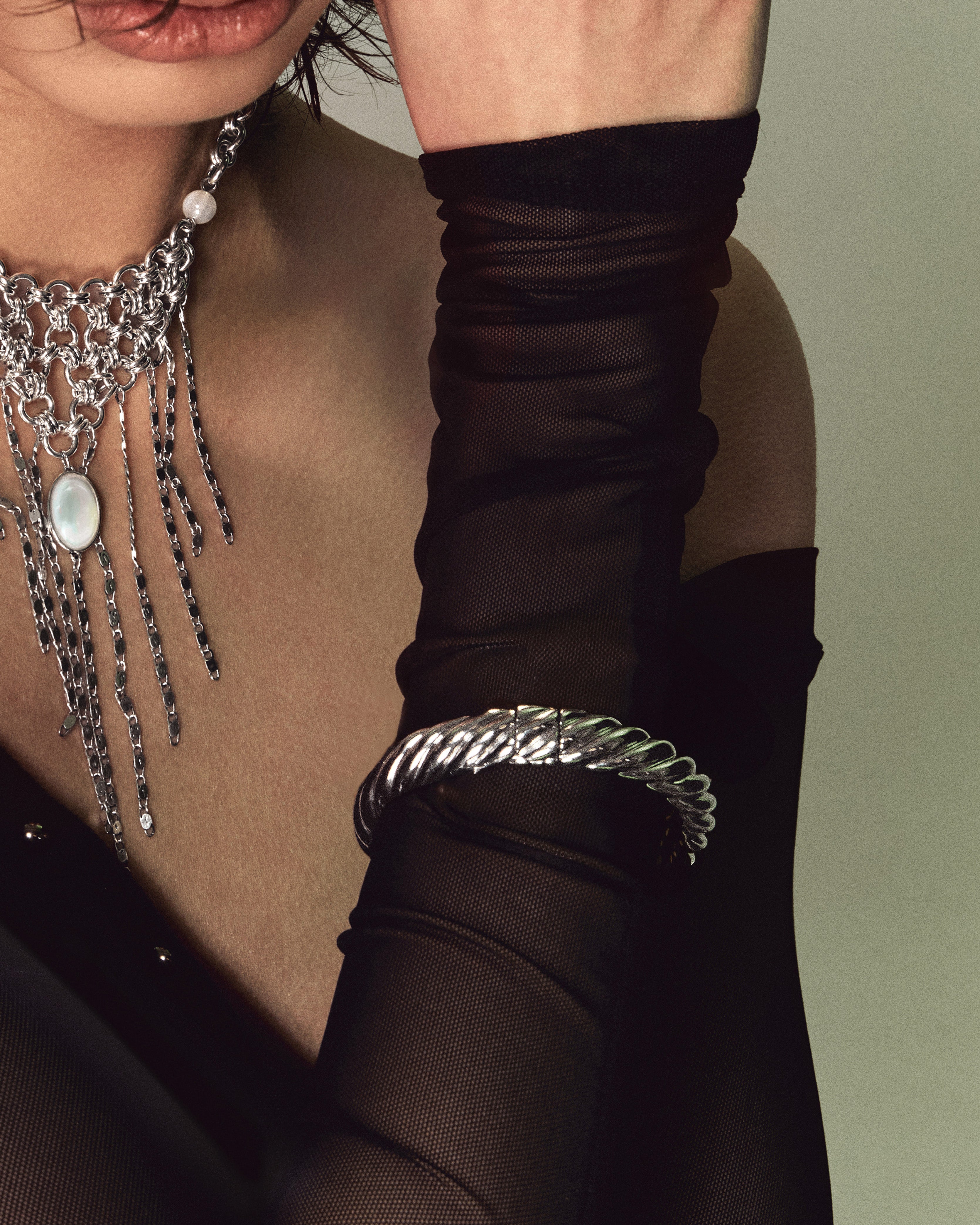 Silver Chunky Braided Bangle