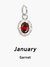 Birthstone Charm in Silver - January - Garnet