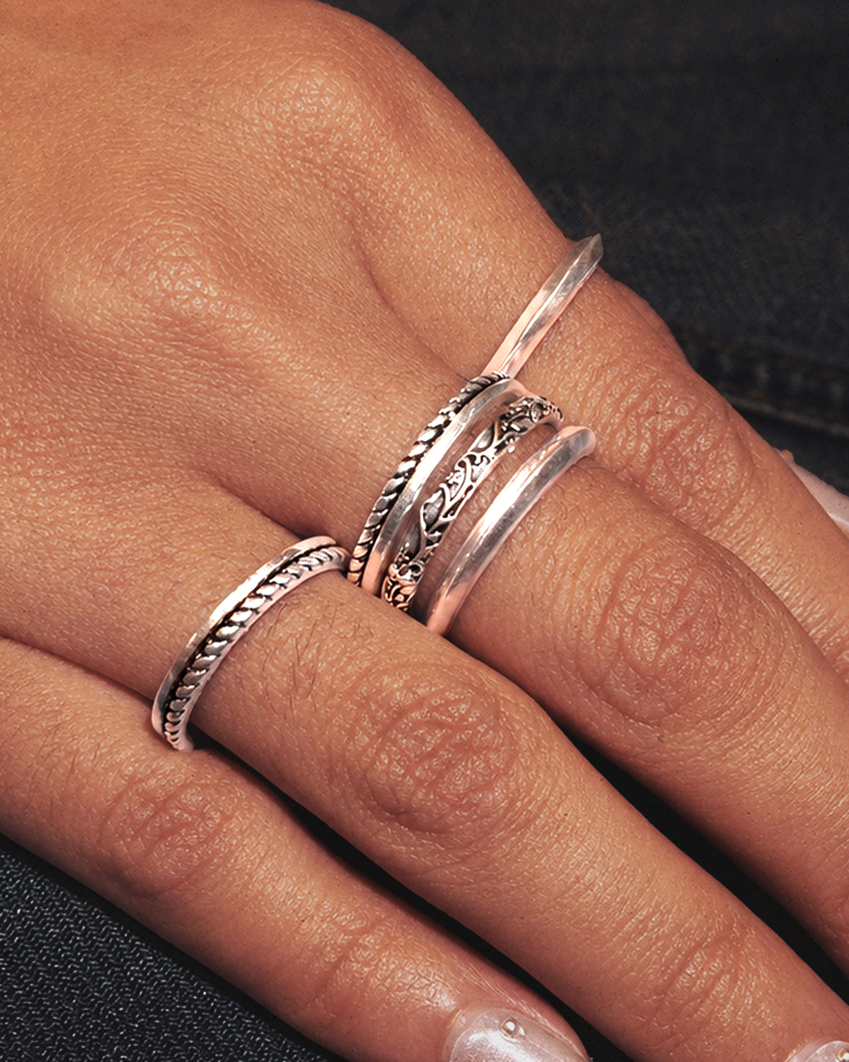 Orchid Stacking Ring Set in Silver