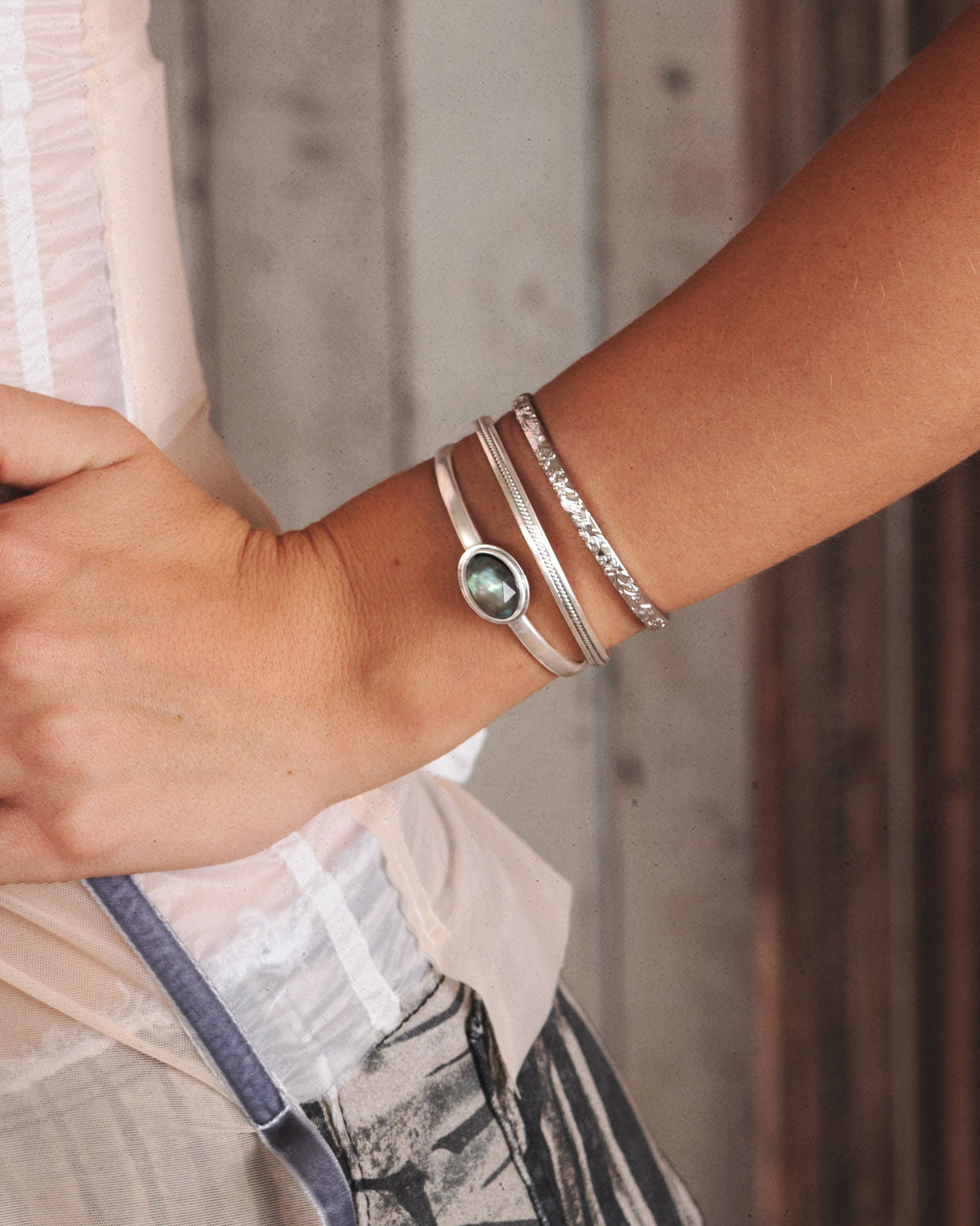 Orchid Stacking Bangle Set in Silver