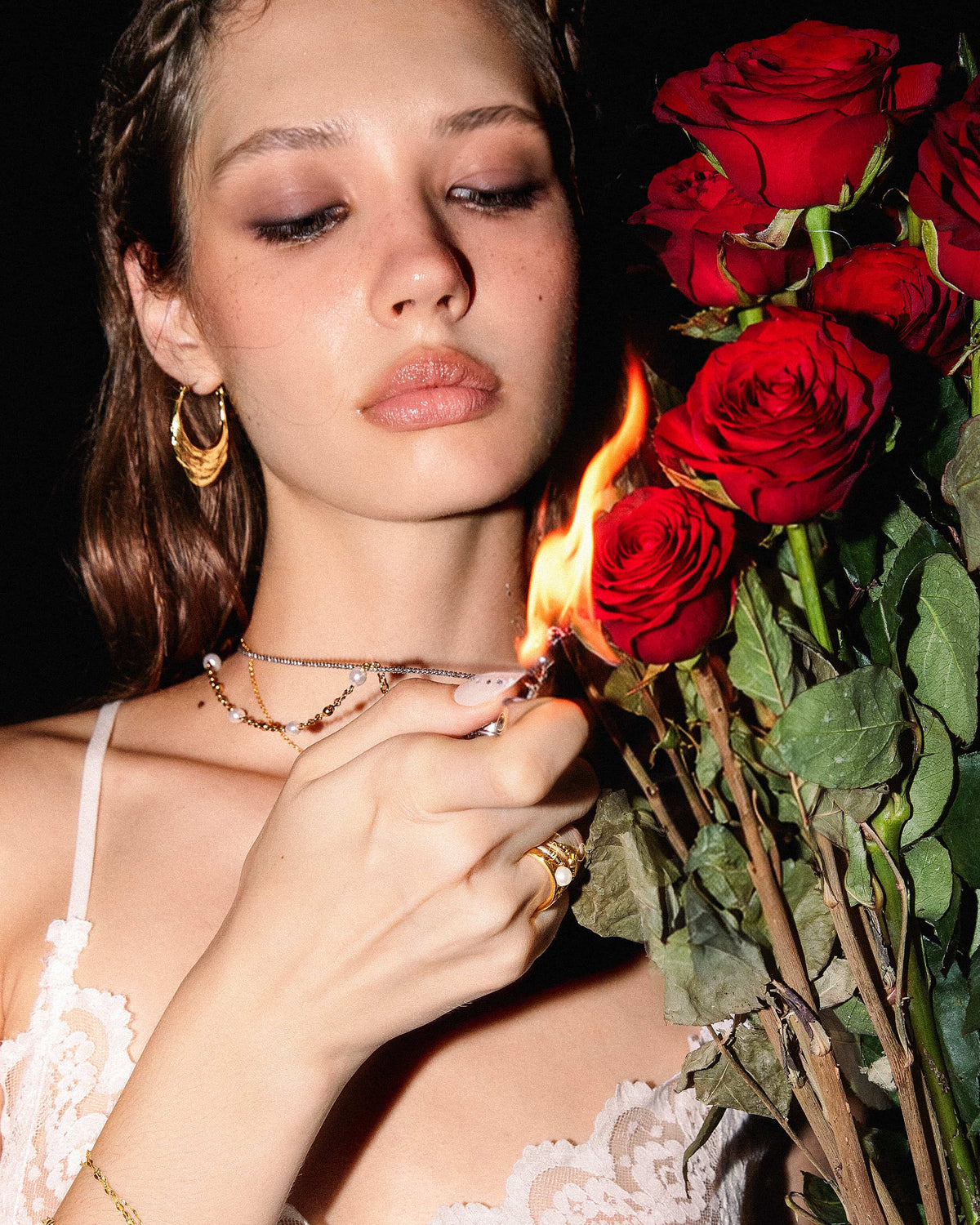 Liquid Shell Hoop Earrings in Gold