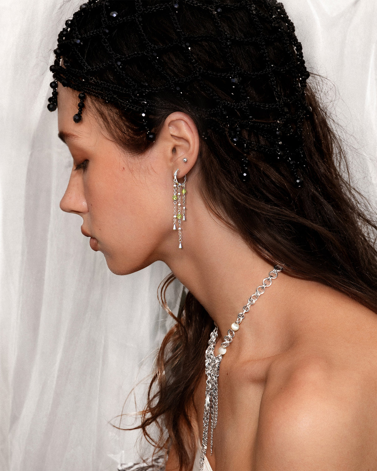 Olive Peridot Tassel Drop Earrings in Silver