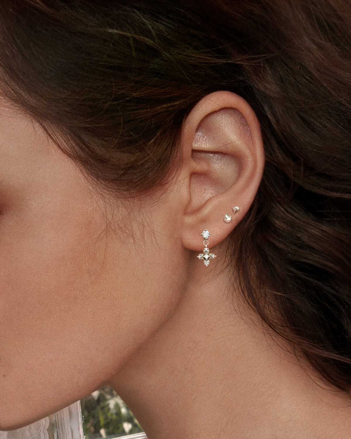 Lucky Clover Brushed Drop Earrings in Silver