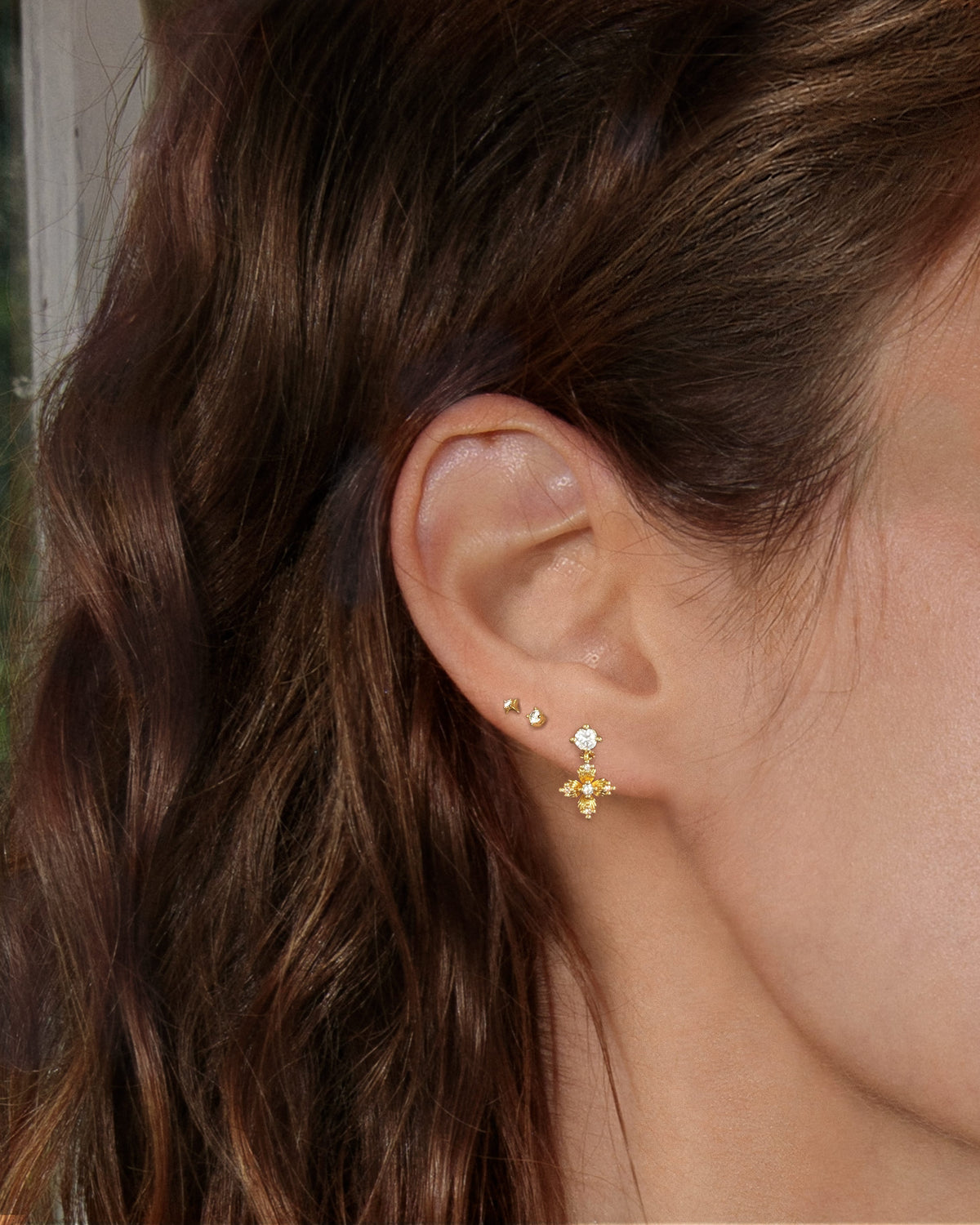 Lucky Clover Brushed Drop Earrings in Gold