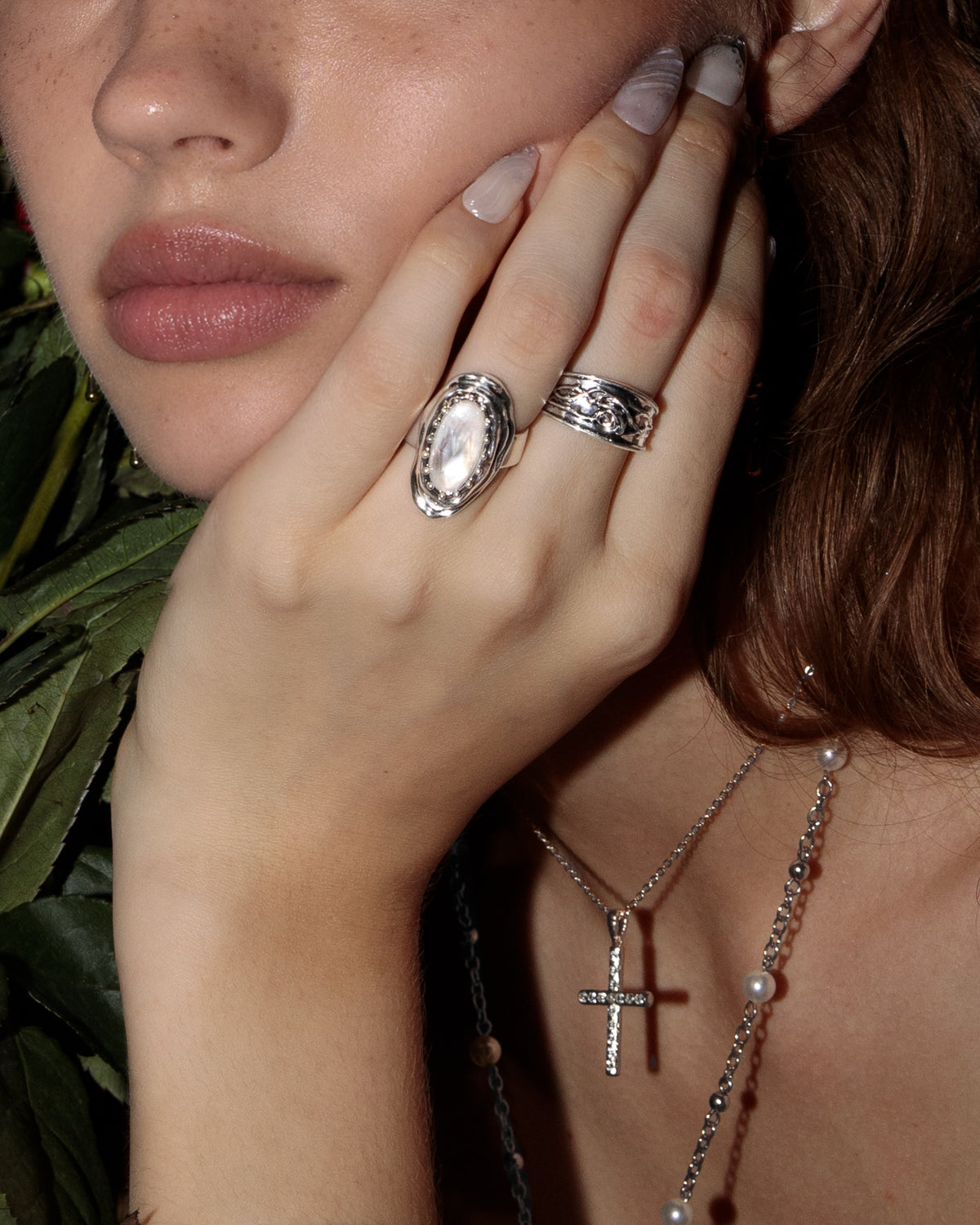 Crystal Cut Mother of Pearl Ring