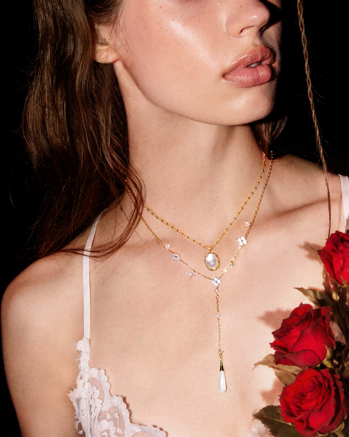 Crystal Cut Mother of Pearl Necklace - en route jewelry