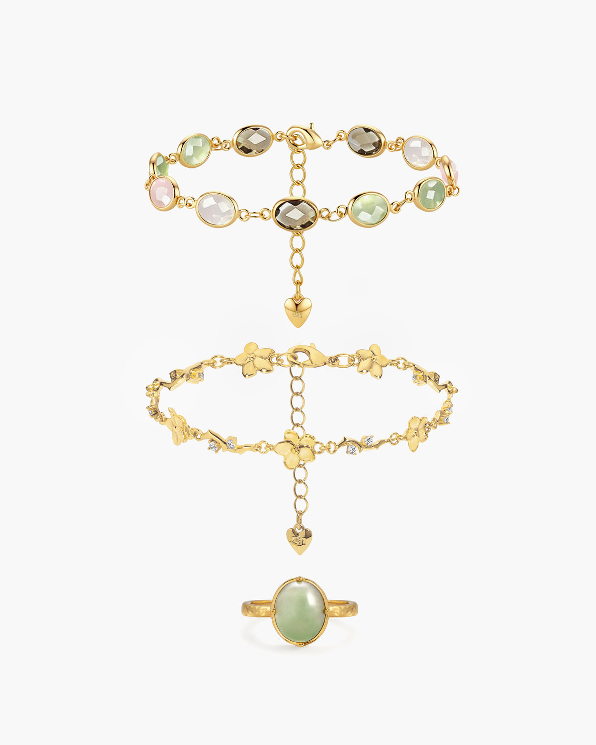Whimsical Romance Stone & Ivy Floral Bracelet Set - en route jewelry