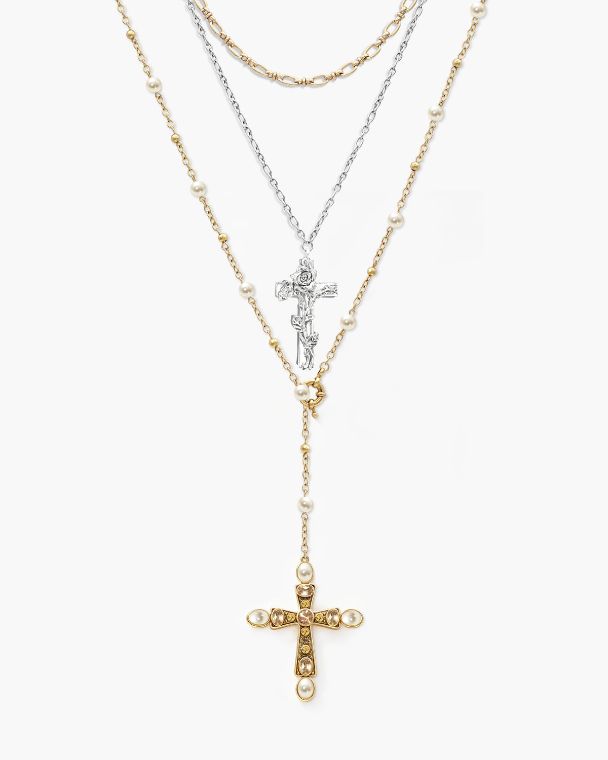 Wild Rose Layered Cross Necklace Set - en route jewelry