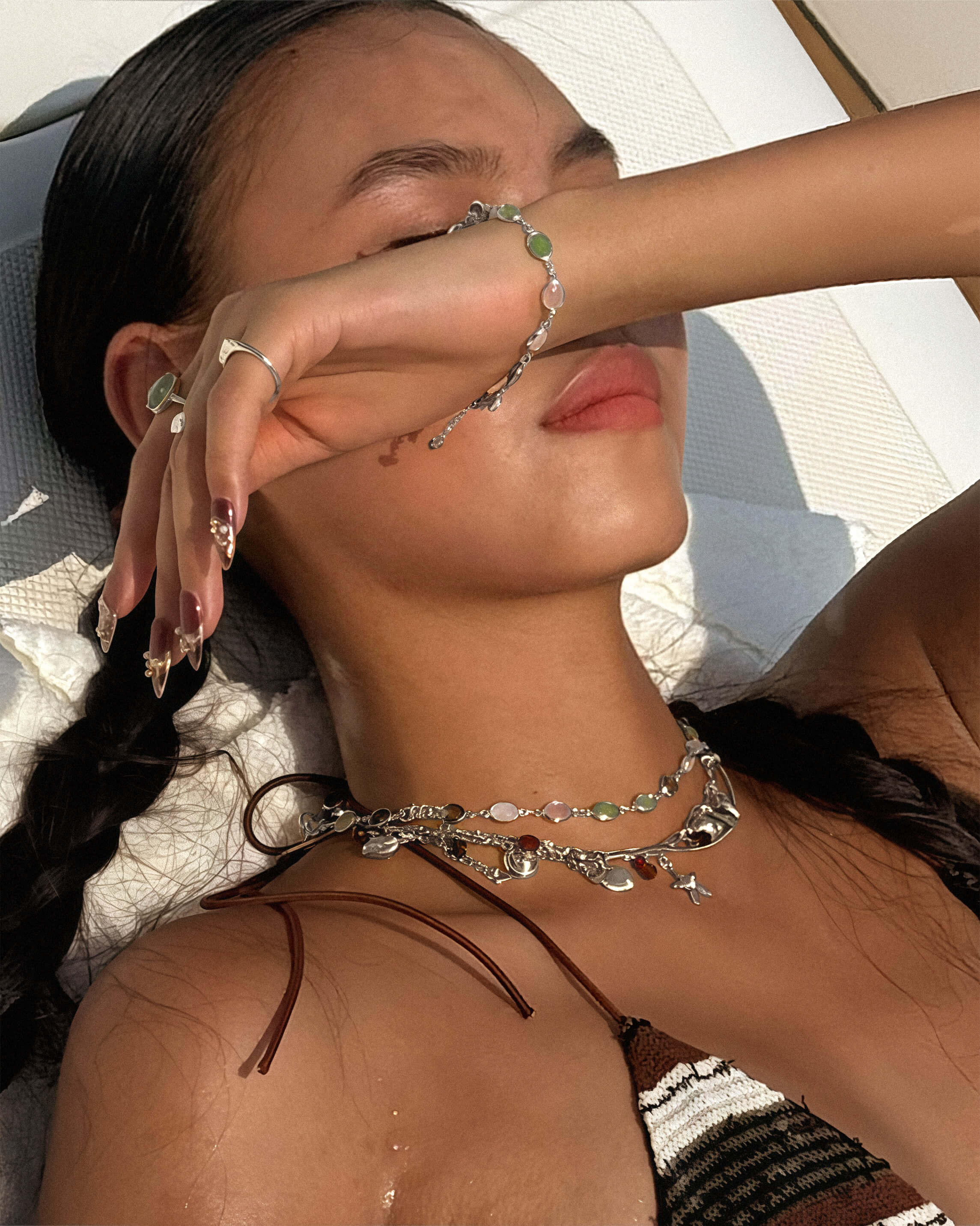 Whimsical Romance Stone Necklace and Bracelet Set in Silver