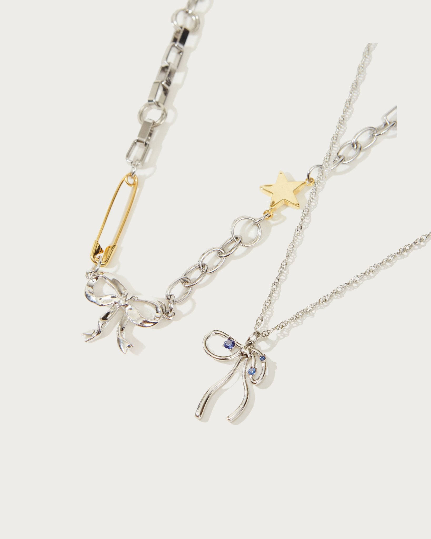 Silver Bow Collier Stack Set