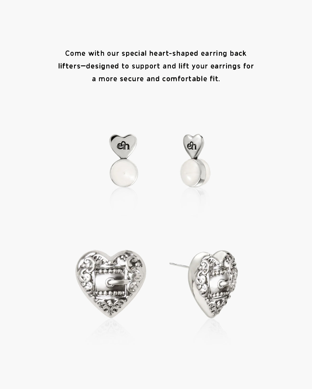 Belted Heart Stud Earrings in Silver